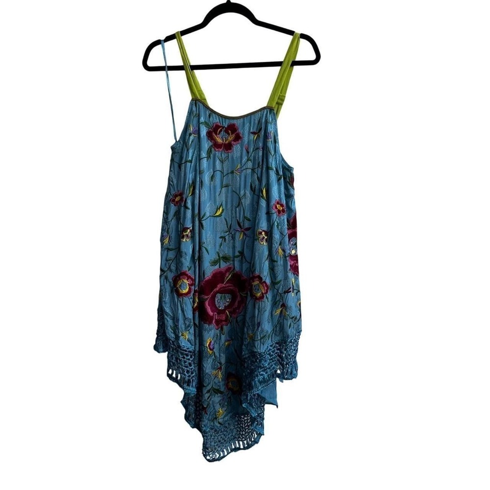 Free People Floral Embroidered Maxi Dress Boho Crochet Blue XS